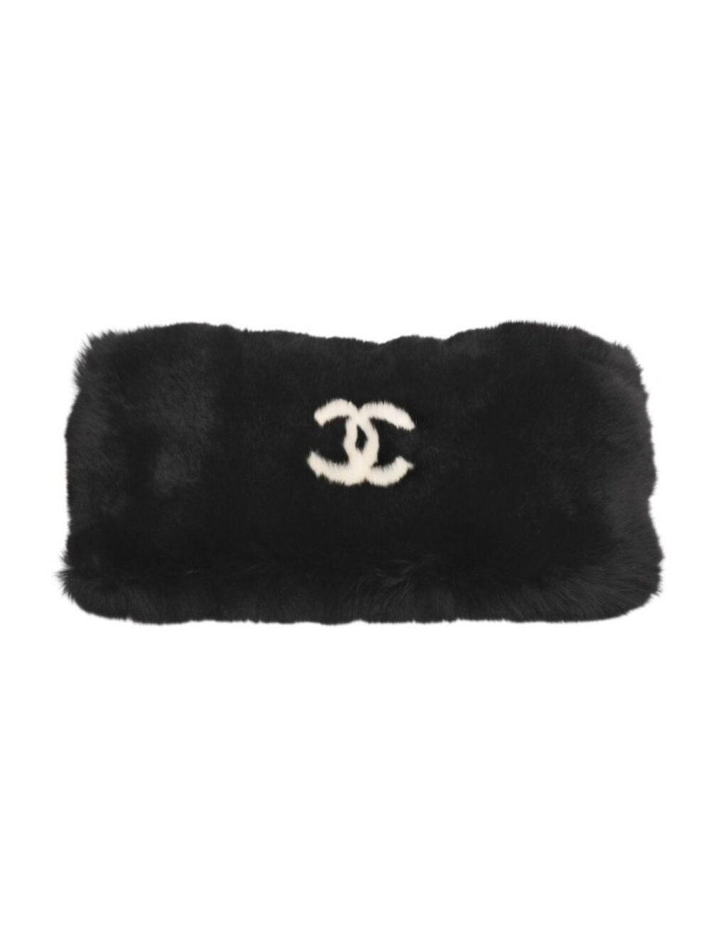 Chanel CC Logo Rabbit Arm Warmers Black White